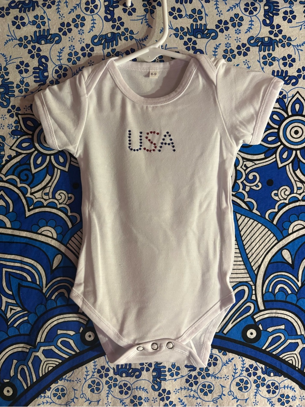 White USA Short-Sleeve Baby One-Piece Bodysuit